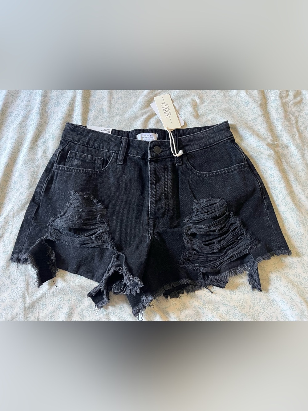 Retro High Rise Black Denim Shorts
